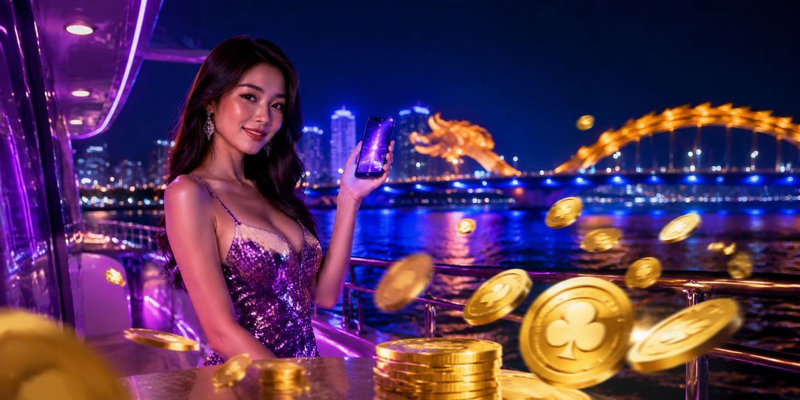 Không gian casino neon sôi động tại Đà Nẵng trên thiết bị di động